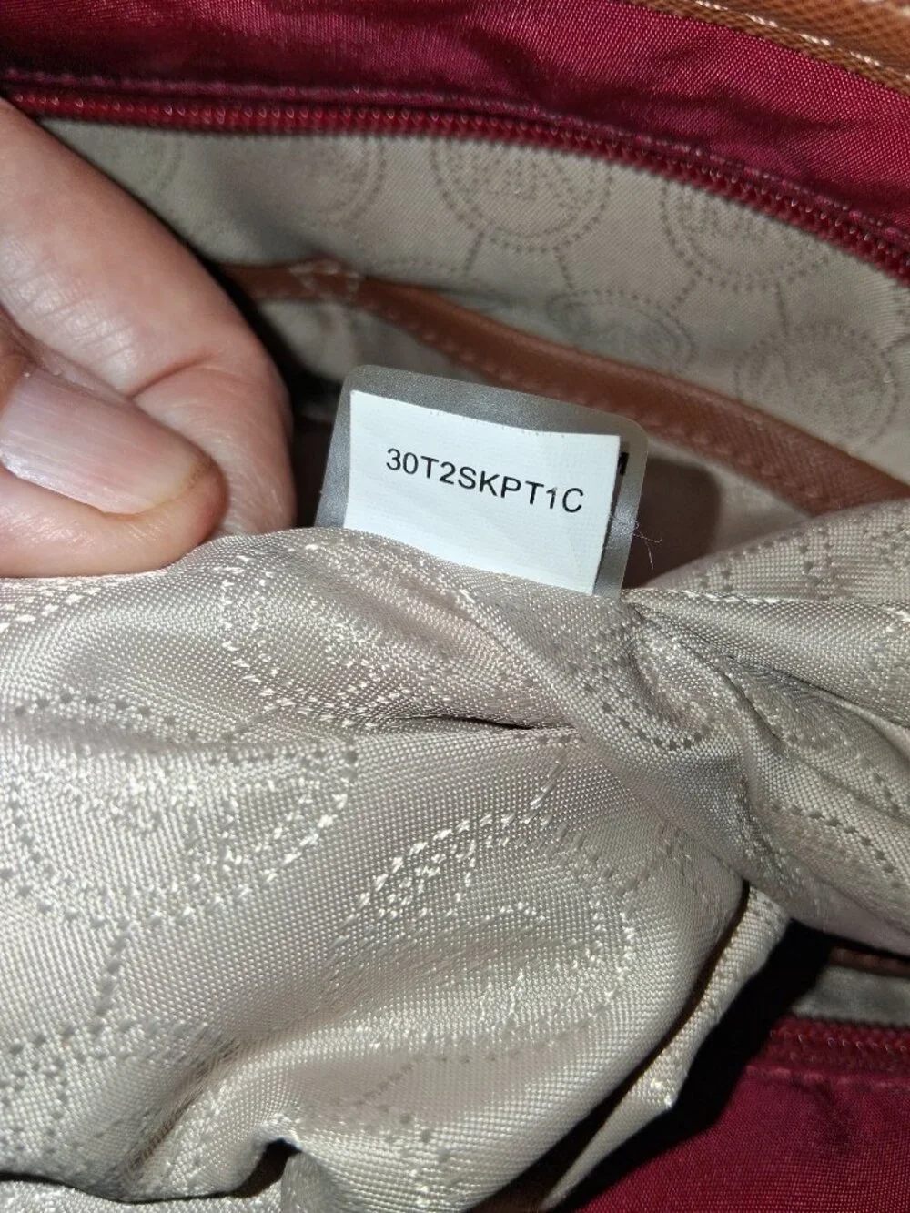 Michael Kors Red Nylon Tote with Tan Saffiano Leather Trim — Style 30T2SKPT1C